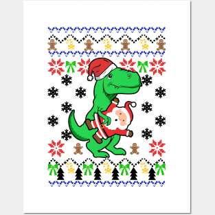Ugly Christmas sweater dinosaur Posters and Art